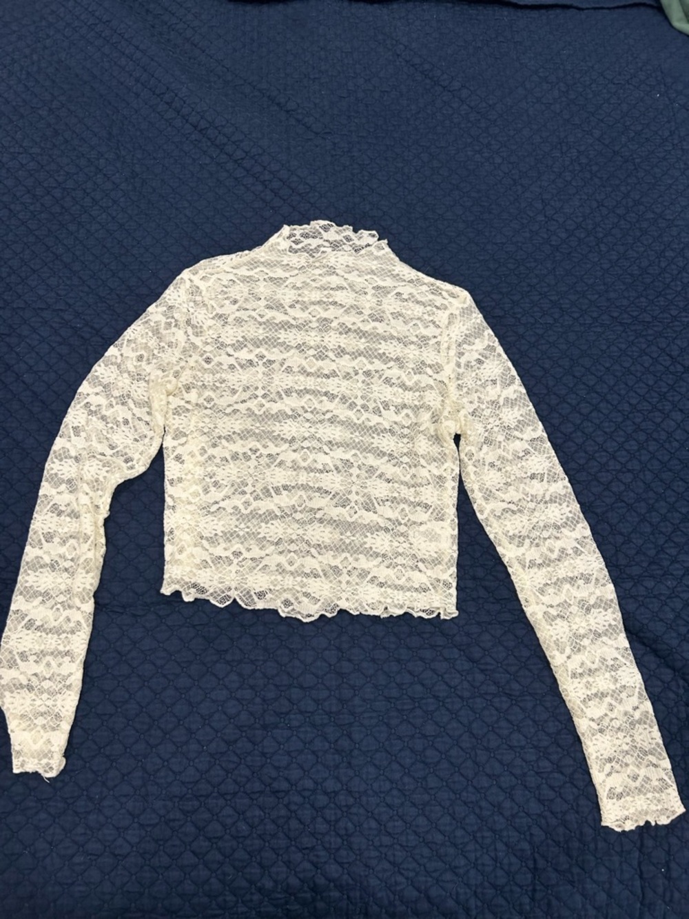 bp Cream Lace Mock Neck Long-Sleeve Crop Top